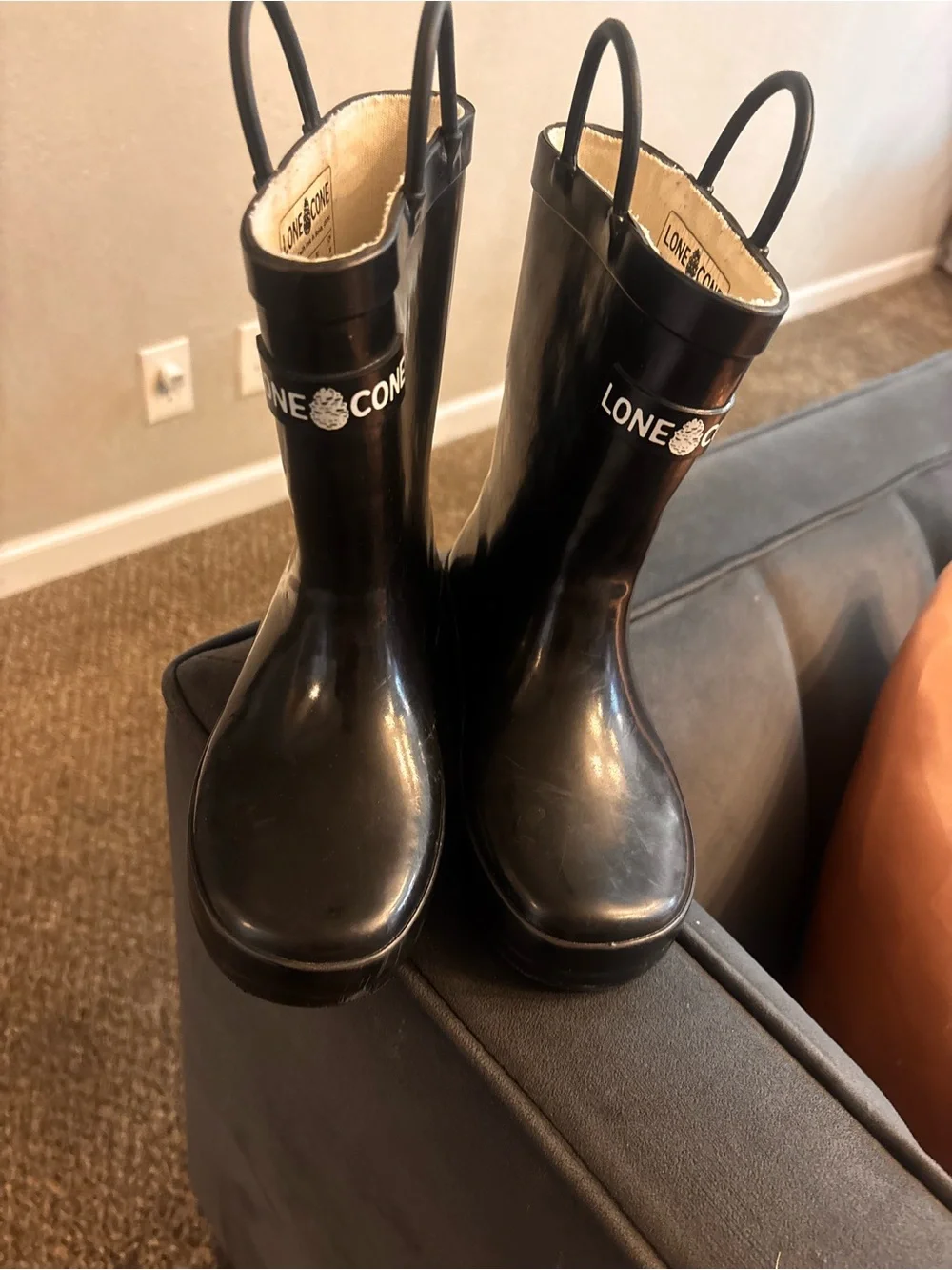 Kids Black Rain Boots with Top Handles
